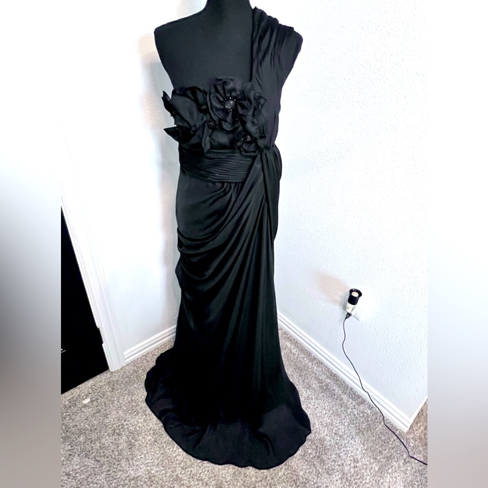 Adrianna Pappell Collection one shoulder ruched ruffle evening formal dress